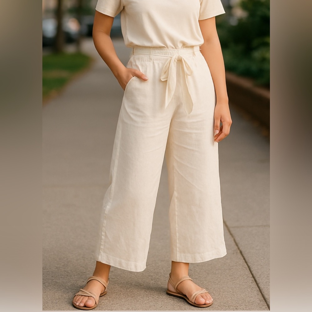 Crown Linen Designs White Linen Wide Leg Pants XL/XXL NWT